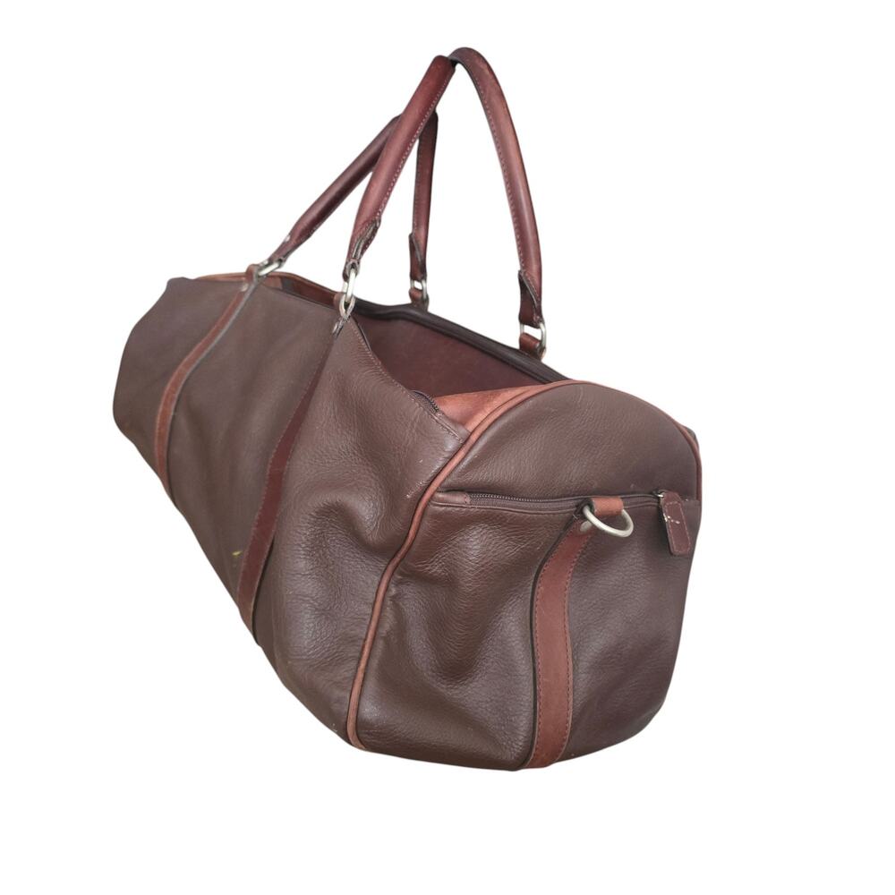 M London Mens Tote Duffel Bag Brown Leather Travel Gym Weekender Carry On Preppy - Picture 3 of 14